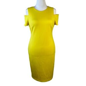 Calvin Klein Size 10 Bright Yellow Sheath Scuba Neoprene Dress Classic‎ Career